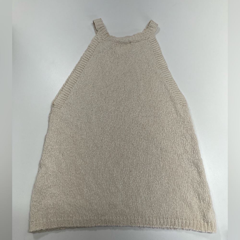 Anthropologie Maeve Cotton Knit Halter Cream Beige Tank Top XS - Picture 4 of 11